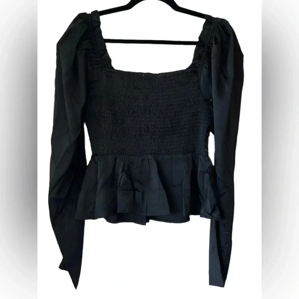 Six/Fifty Women's The Rudy Long Sleeve Ruched Peplum Blouse Top Size Small - Picture 6 of 8